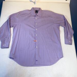 David Donahue Dress Shirt Mens 18 34/35 Purple Micro Check Premium Cotton Career